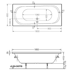 VitrA Acryl Badewanne OBJEKT Körperform 180 x 80 cm,...