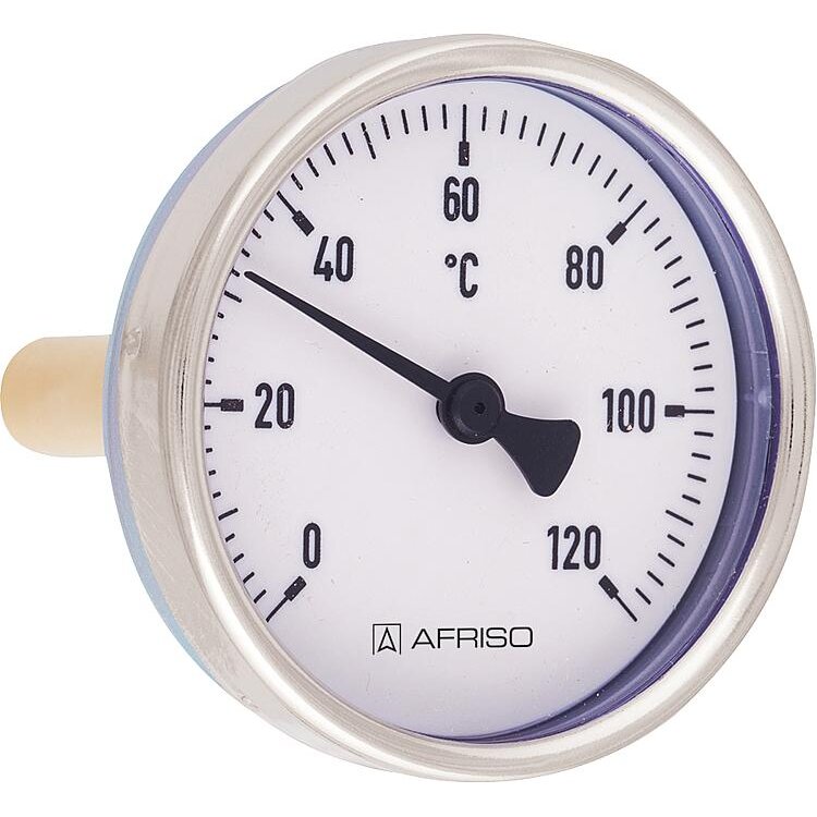 Bimetall-Zeigerthermometer 1/2" 63mm 0-120 C° mit Stahlblechgehäuse