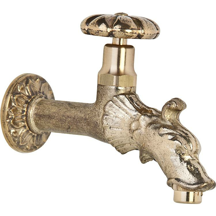 Auslaufventil mit Drehlgriff in Bronze mit Rosette, Wandanschluß 1/2``
