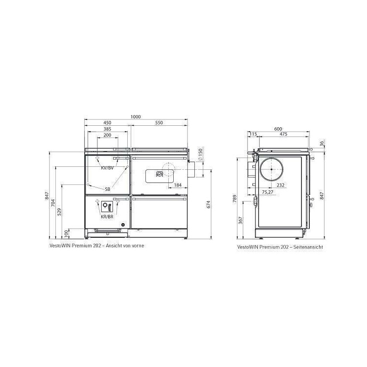 Vesto Win Premium 200 mit Backrohr rechts  grau 19,9 KW mit Ceranfeld