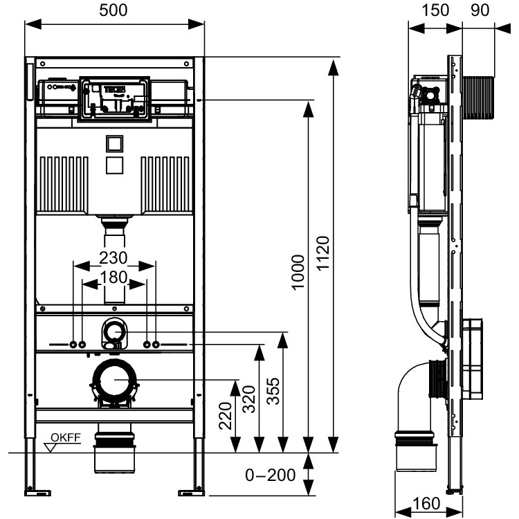 TECE WC-Unterputzsp&uuml;lkasten mit Uni Sp&uuml;lkasten, Bauh&ouml;he 112 cm