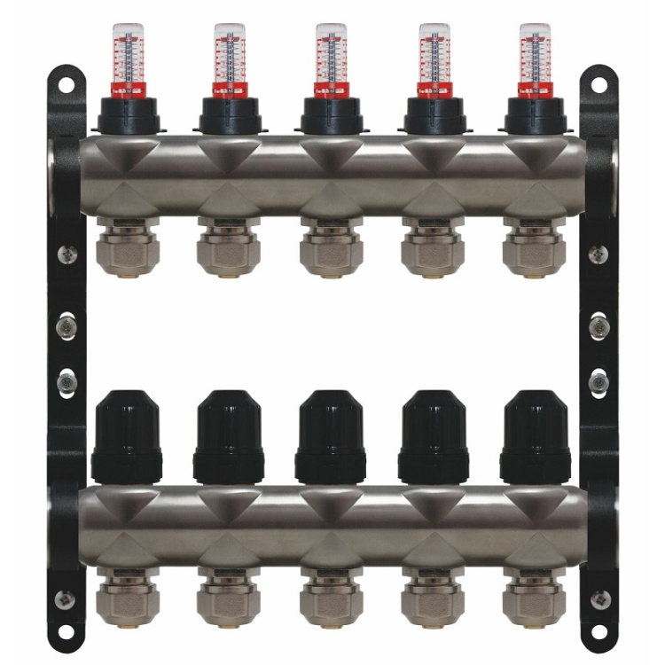 Fussbodenheizungsverteiler 8 Kreis aus Edelstahl mit Flowmeter