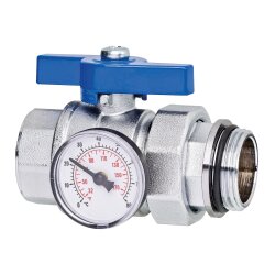 Kugelhahn mit Thermometer DN25 1" blau