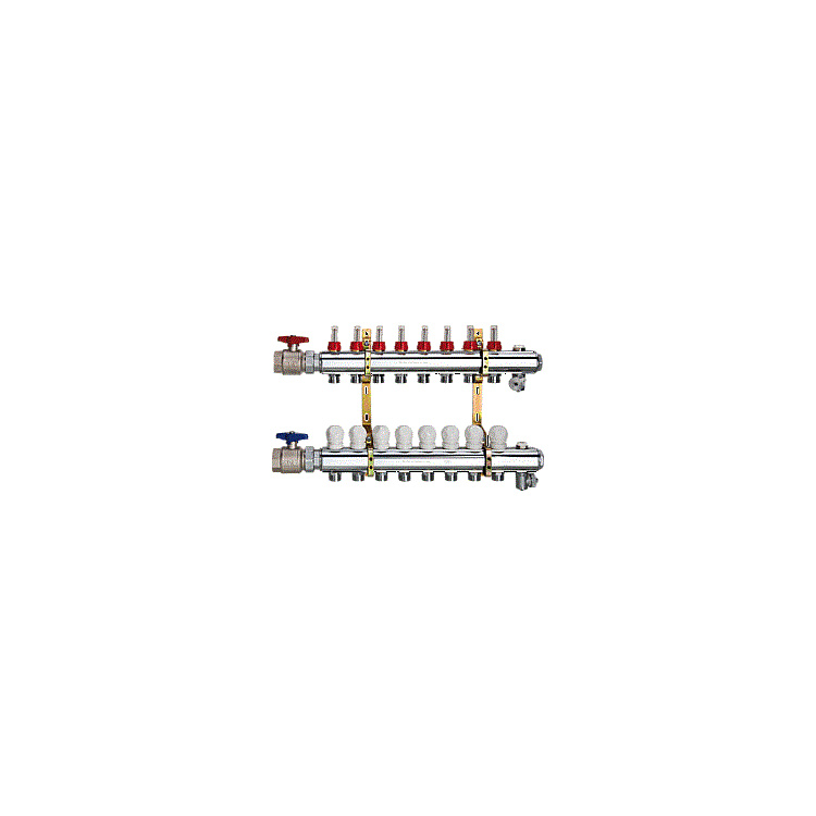 Fußbodenheizungsverteiler mess. 8 Heizkreise BL:600 mm DN32 (1¼”)